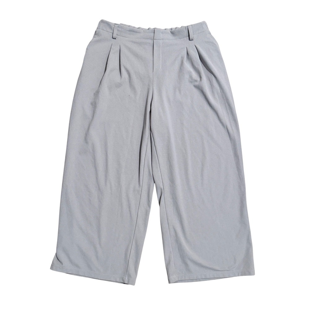 Halara Plus 1X Grey Wide Leg Waffle Pants High Waist Pleated Crop Pull On